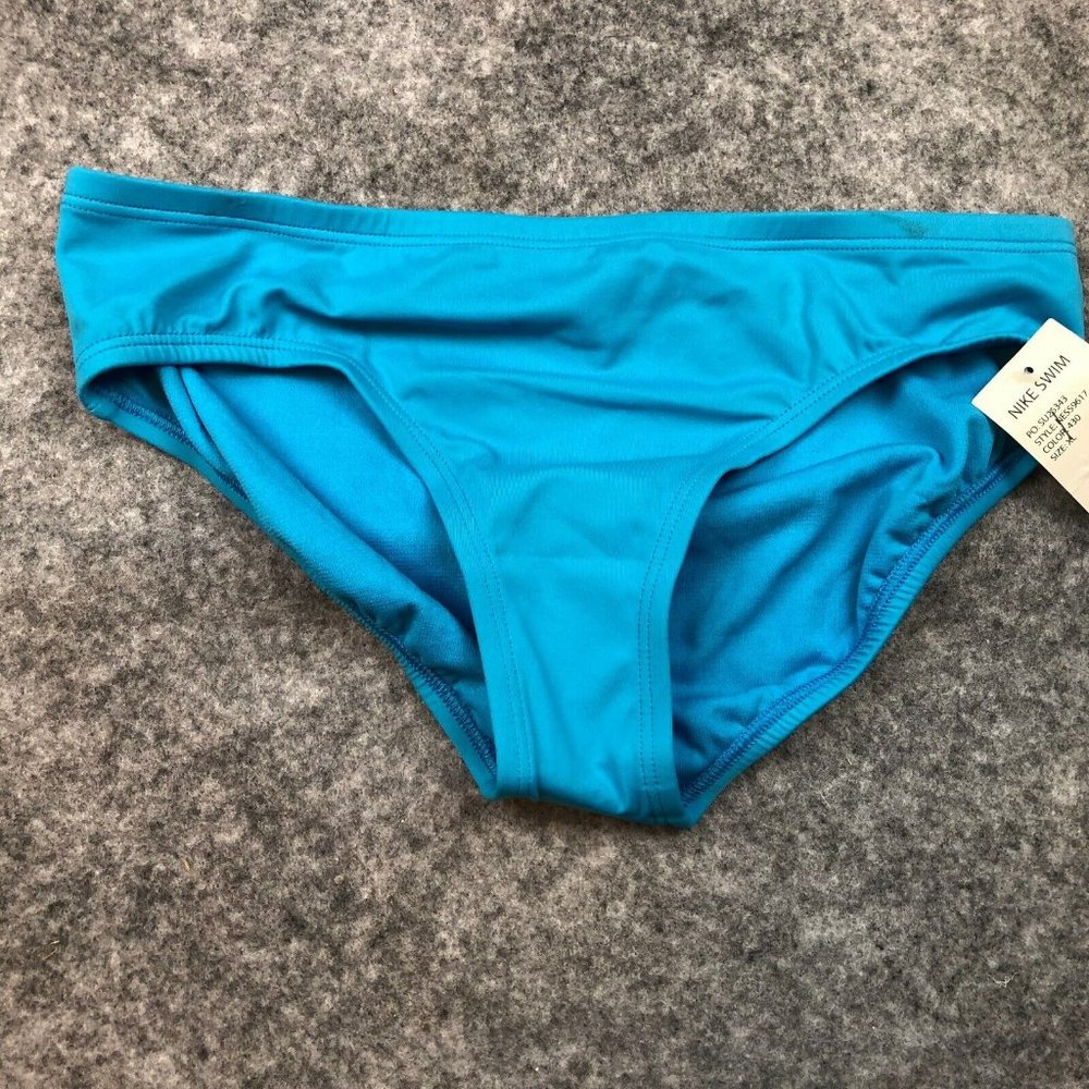 Nike Bikini Bottom XL Hipster Full Coverage Embroidered Swoosh Logo Cyan Blue